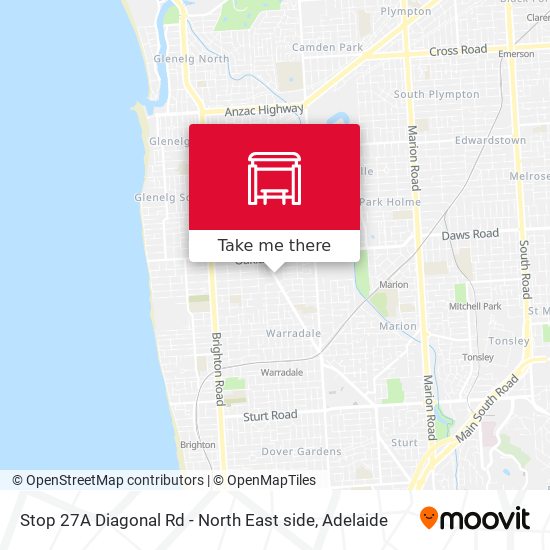 Stop 27A Diagonal Rd - North East side map