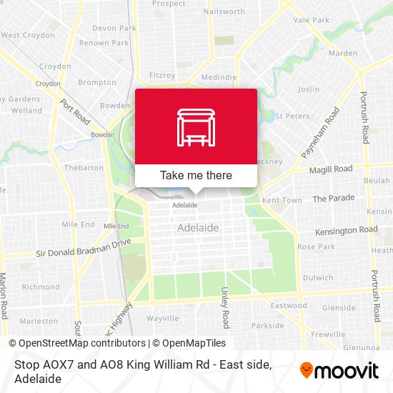 Stop AOX7 and AO8 King William Rd - East side map