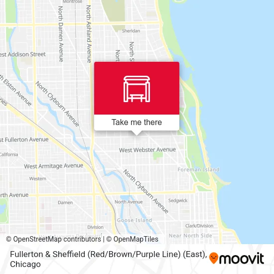 Mapa de Fullerton & Sheffield (Red / Brown / Purple Line) (East)