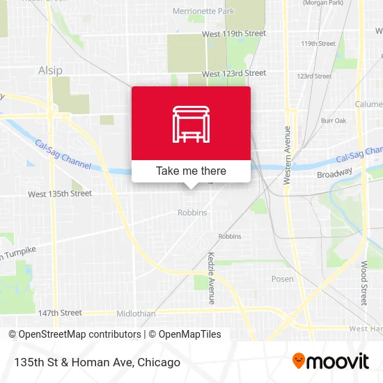135th St & Homan Ave map