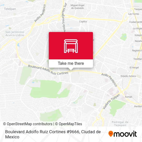 Boulevard Adolfo Ruiz Cortines #9666 stop - Routes, Schedules, and Fares