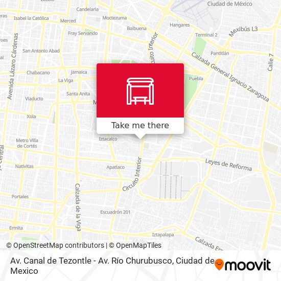 Av. Canal de Tezontle - Av. Río Churubusco map