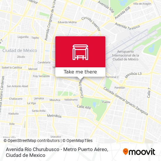 Mapa de Avenida Río Churubusco - Metro Puerto Aéreo