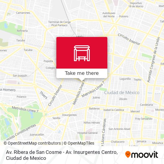 Mapa de Av. Ribera de San Cosme - Av. Insurgentes Centro