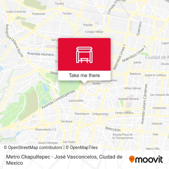 Metro Chapultepec - José Vasconcelos map