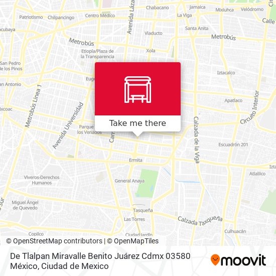 Mapa de De Tlalpan Miravalle Benito Juárez Cdmx 03580 México