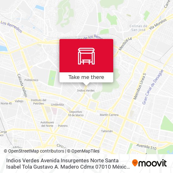 Mapa de Indios Verdes Avenida Insurgentes Norte Santa Isabel Tola Gustavo A. Madero Cdmx 07010 México