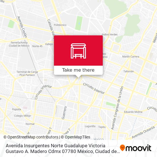 Mapa de Avenida Insurgentes Norte Guadalupe Victoria Gustavo A. Madero Cdmx 07780 México