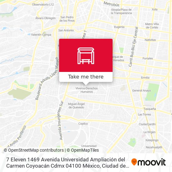 Mapa de 7 Eleven 1469 Avenida Universidad Ampliación del Carmen Coyoacán Cdmx 04100 México