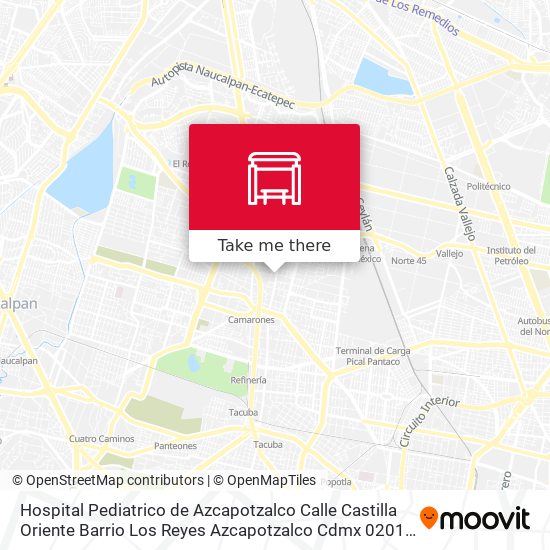 Mapa de Hospital Pediatrico de Azcapotzalco Calle Castilla Oriente Barrio Los Reyes Azcapotzalco Cdmx 02010 México