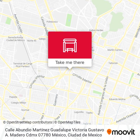 Mapa de Calle Abundio Martínez Guadalupe Victoria Gustavo A. Madero Cdmx 07780 México