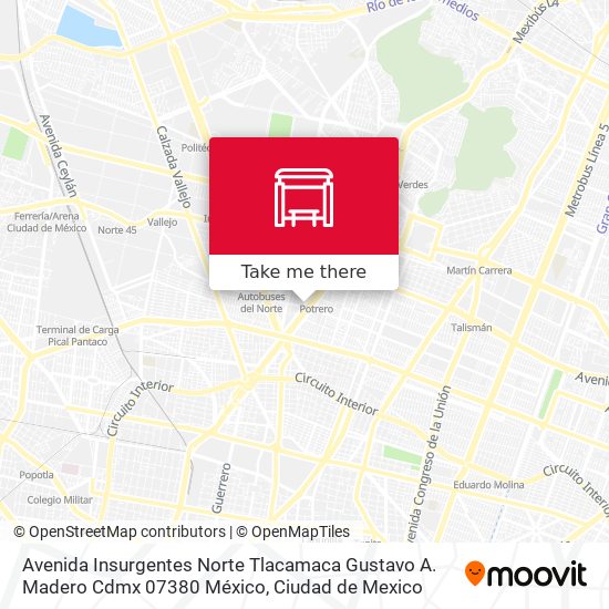 Mapa de Avenida Insurgentes Norte Tlacamaca Gustavo A. Madero Cdmx 07380 México