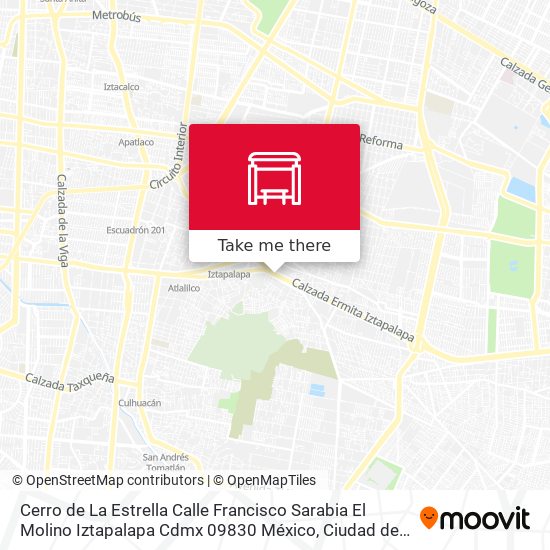 Mapa de Cerro de La Estrella Calle Francisco Sarabia El Molino Iztapalapa Cdmx 09830 México