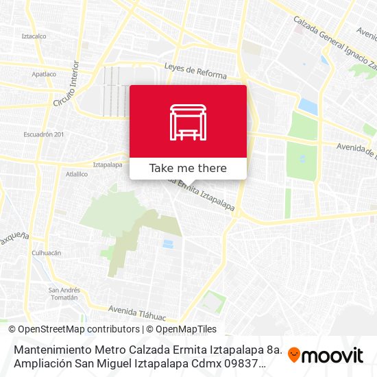 Mapa de Mantenimiento Metro Calzada Ermita Iztapalapa 8a. Ampliación San Miguel Iztapalapa Cdmx 09837 México