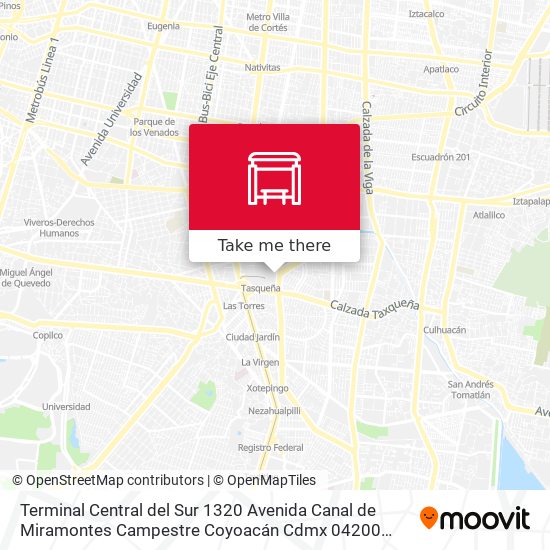 Mapa de Terminal Central del Sur 1320 Avenida Canal de Miramontes Campestre Coyoacán Cdmx 04200 México