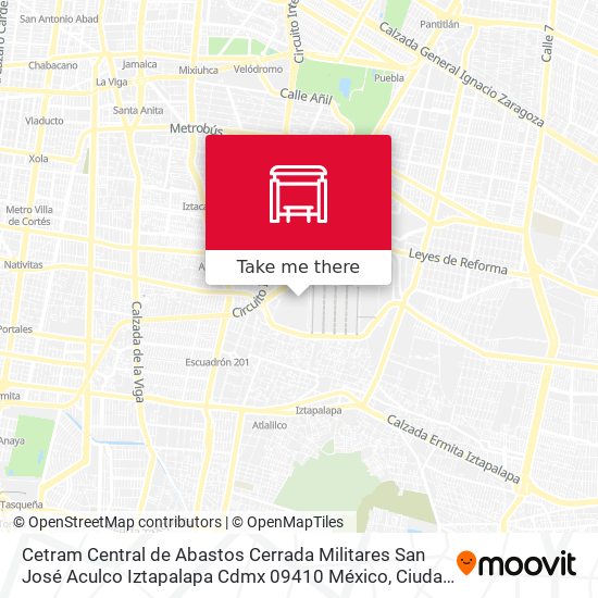 Mapa de Cetram Central de Abastos Cerrada Militares San José Aculco Iztapalapa Cdmx 09410 México