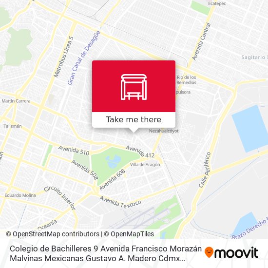 Mapa de Colegio de Bachilleres 9 Avenida Francisco Morazán Malvinas Mexicanas Gustavo A. Madero Cdmx 07509 México