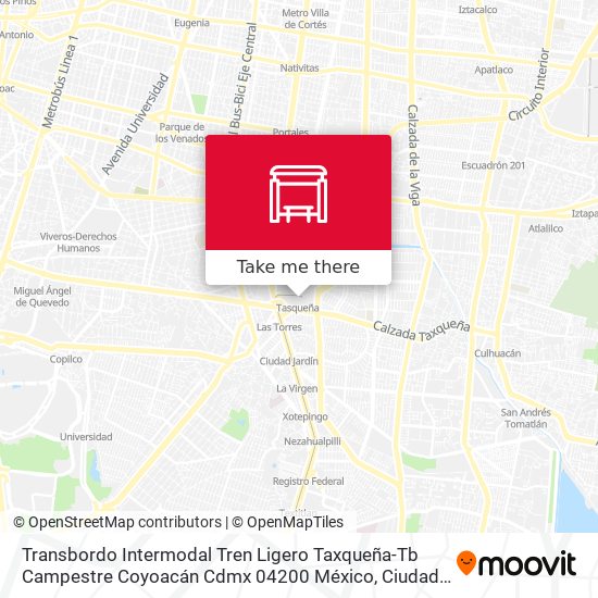 Transbordo Intermodal Tren Ligero Taxqueña-Tb Campestre Coyoacán Cdmx 04200 México map