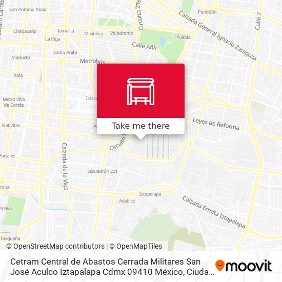Mapa de Cetram Central de Abastos Cerrada Militares San José Aculco Iztapalapa Cdmx 09410 México