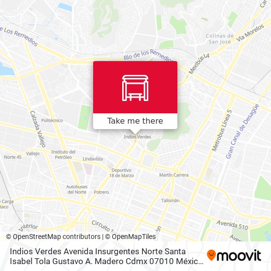 Indios Verdes Avenida Insurgentes Norte Santa Isabel Tola Gustavo A. Madero Cdmx 07010 México map