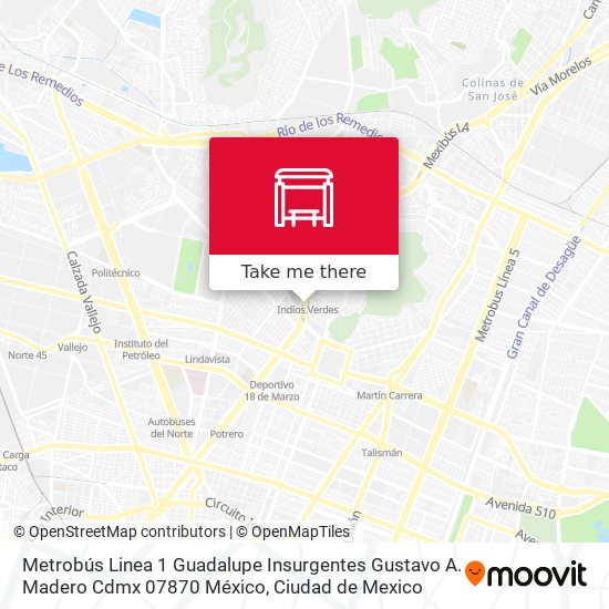 Metrobús Linea 1 Guadalupe Insurgentes Gustavo A. Madero Cdmx 07870 México map