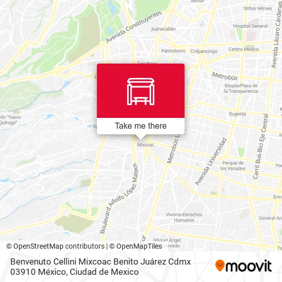 Mapa de Benvenuto Cellini Mixcoac Benito Juárez Cdmx 03910 México