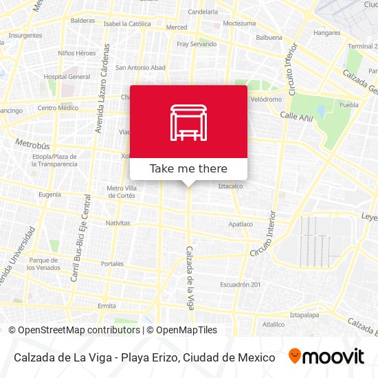 Calzada de La Viga - Playa Erizo map