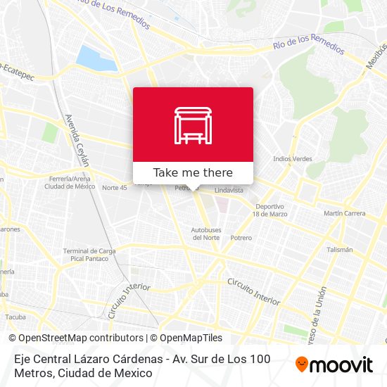 Mapa de Eje Central Lázaro Cárdenas - Av. Sur de Los 100 Metros