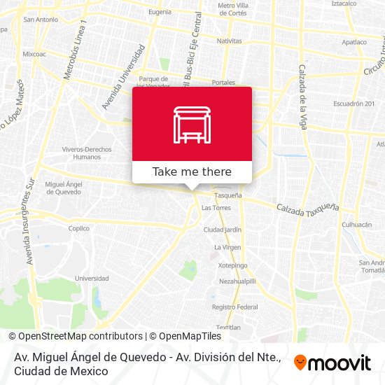 Av. Miguel Ángel de Quevedo - Av. División del Nte. map