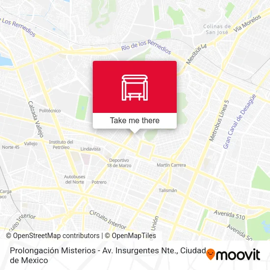 Prolongación Misterios - Av. Insurgentes Nte. map