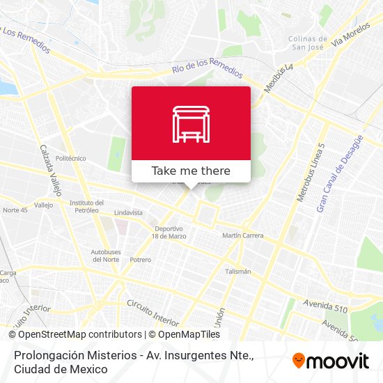 Prolongación Misterios - Av. Insurgentes Nte. map