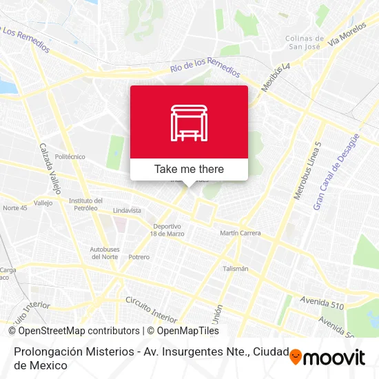 Prolongación Misterios - Av. Insurgentes Nte. map