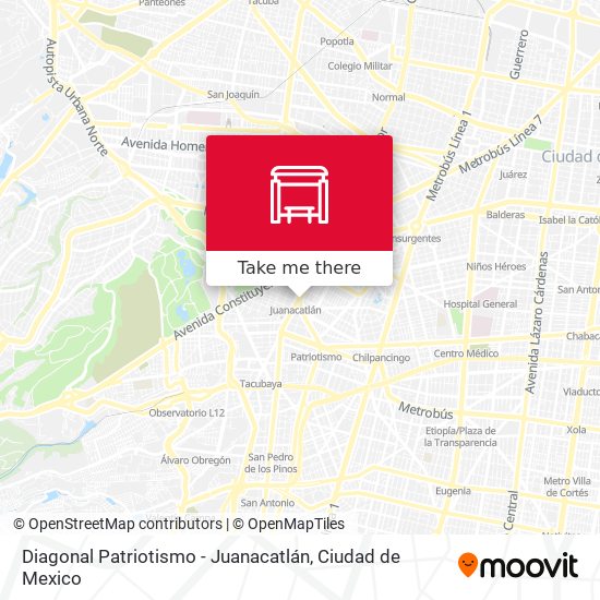 Diagonal Patriotismo - Juanacatlán map