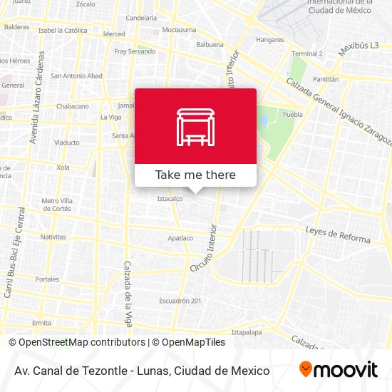 Av. Canal de Tezontle - Lunas map
