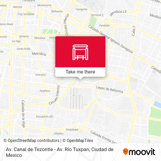 Av. Canal de Tezontle - Av. Río Tuxpan map