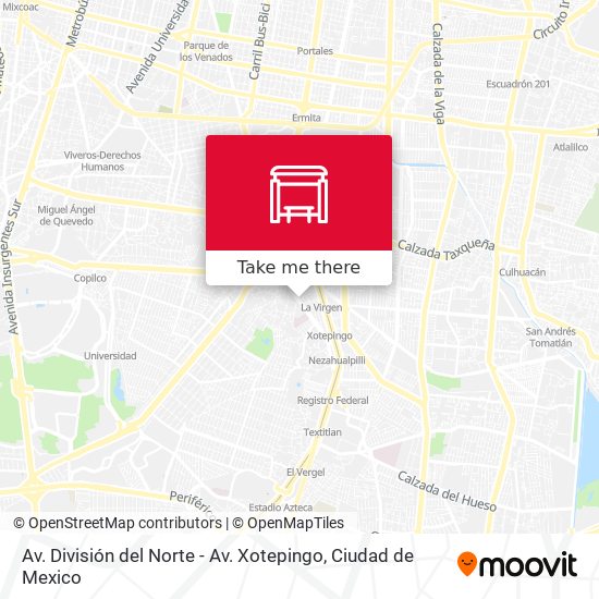 Av. División del Norte - Av. Xotepingo map
