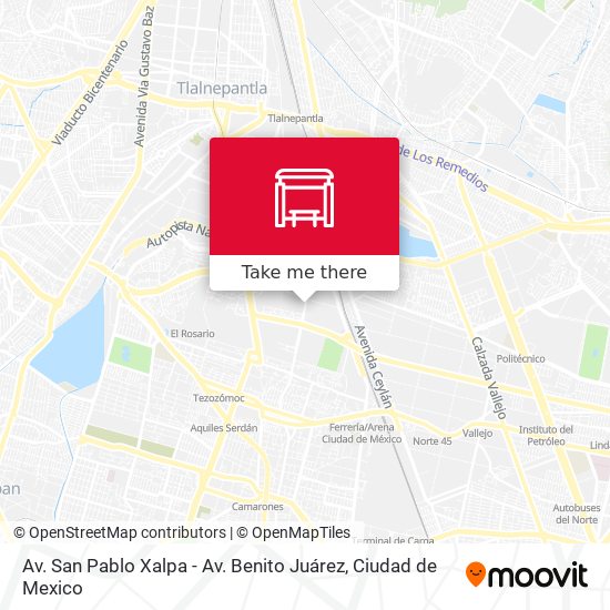 Av. San Pablo Xalpa - Av. Benito Juárez map