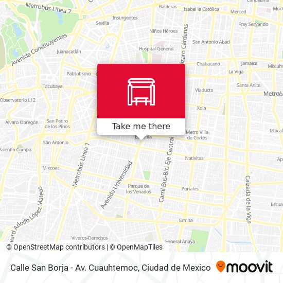 Mapa de Calle San Borja - Av. Cuauhtemoc