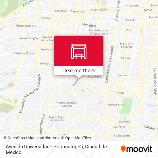 Avenida Universidad - Popocatepeti map