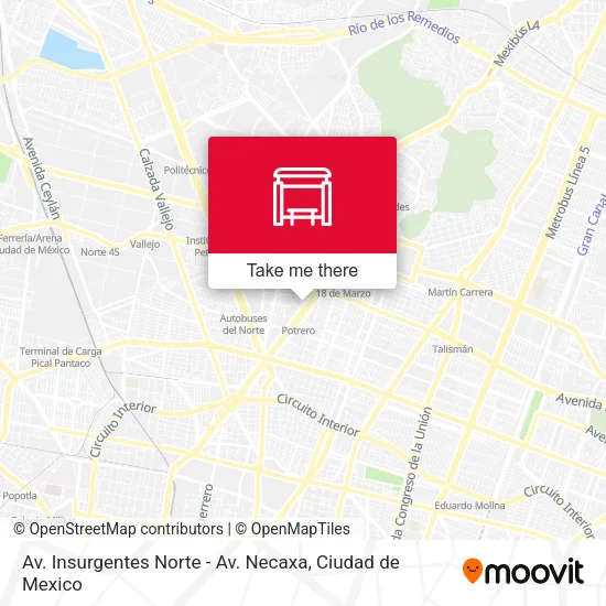 Mapa de Av. Insurgentes Norte - Av. Necaxa