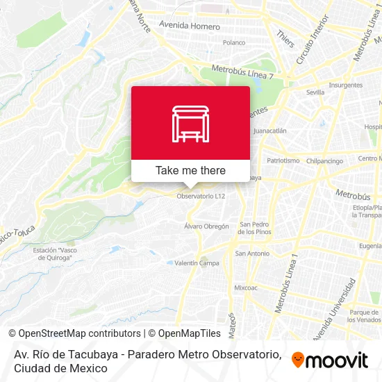 Av. Río de Tacubaya - Paradero Metro Observatorio map