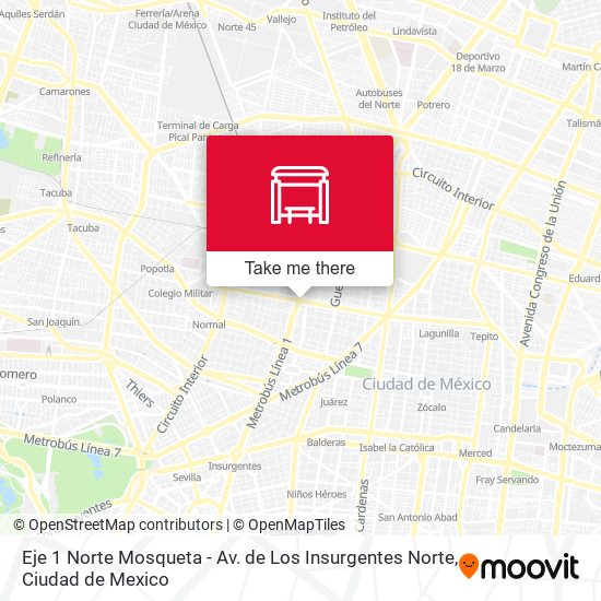 Mapa de Eje 1 Norte Mosqueta - Av. de Los Insurgentes Norte