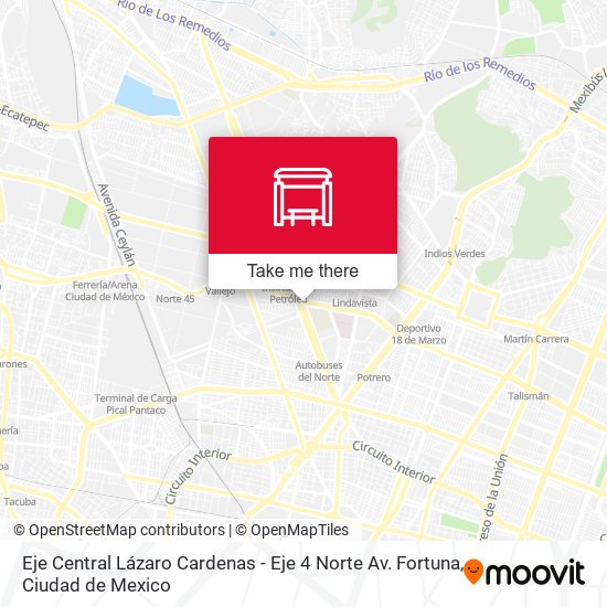 Mapa de Eje Central Lázaro Cardenas - Eje 4 Norte Av. Fortuna