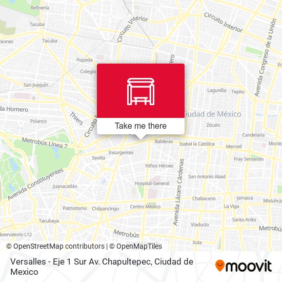 Versalles - Eje 1 Sur Av. Chapultepec map