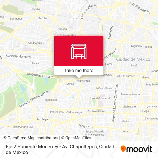 Eje 2 Poniente Monerrey - Av. Chapultepec map