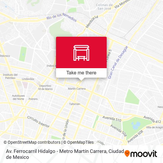 Av. Ferrocarril Hidalgo - Metro Martín Carrera map