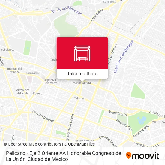 Pelicano - Eje 2 Oriente Av. Honorable Congreso de La Unión map
