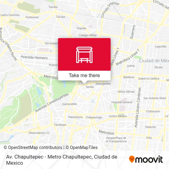 Av. Chapultepec - Metro Chapultepec map