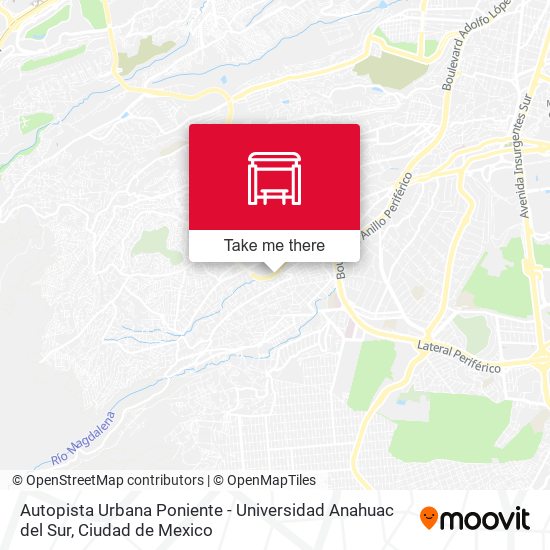Autopista Urbana Poniente - Universidad Anahuac del Sur map