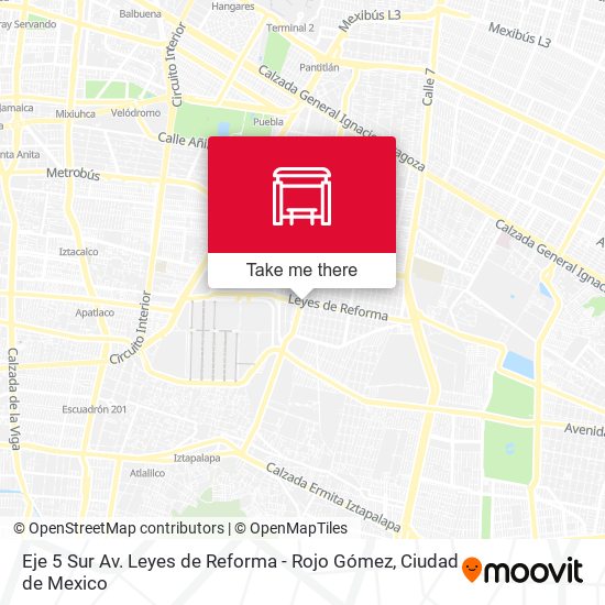 Eje 5 Sur Av. Leyes de Reforma - Rojo Gómez map